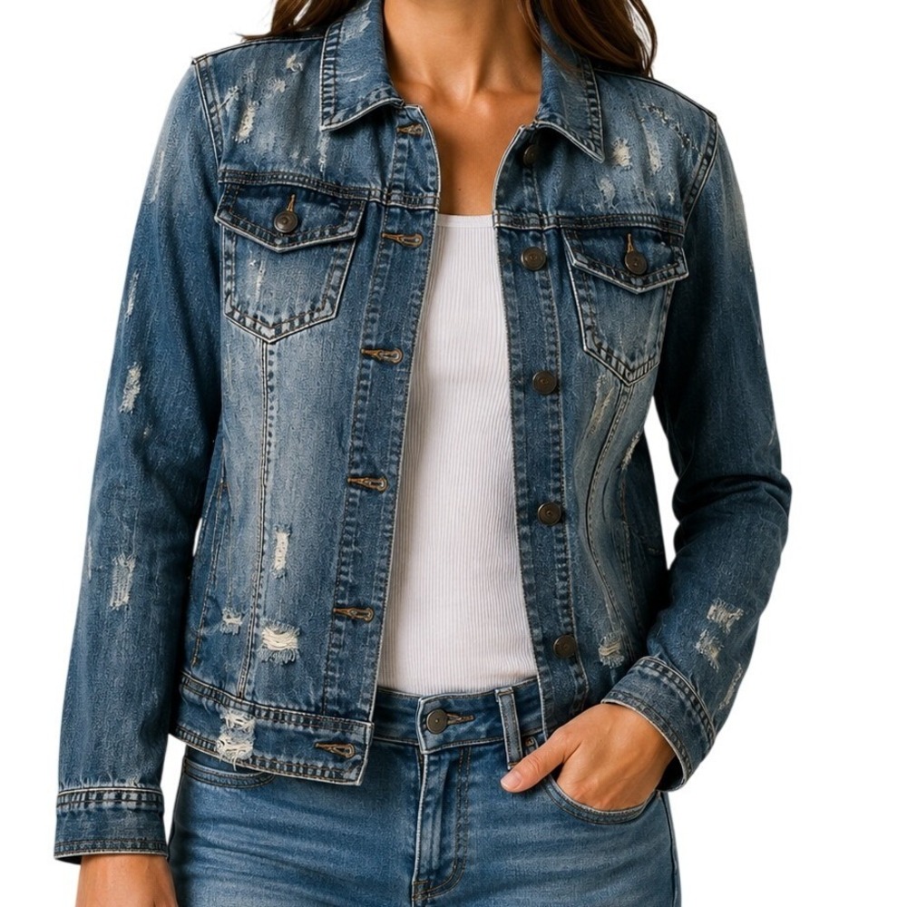 White Crow Distressed Stars Stripes On Back Jean Jacket Women's Medium